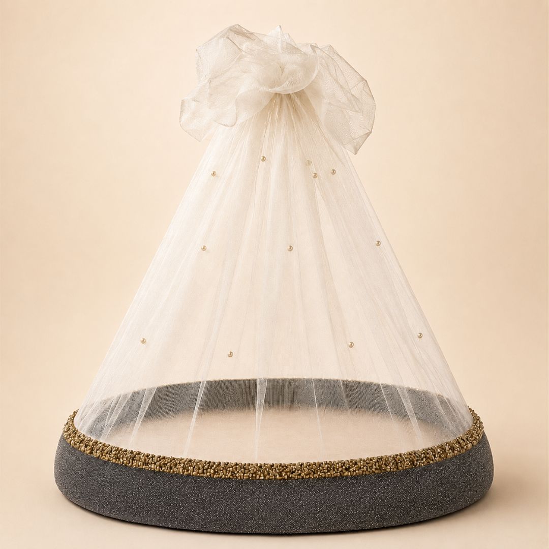 Charcoal Grey Pearl Net Round Hamper Basket