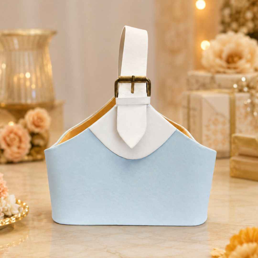 Premium Baby Blue Basket Style Gifting Bag for Hampers, Trousseau & Return Gifts