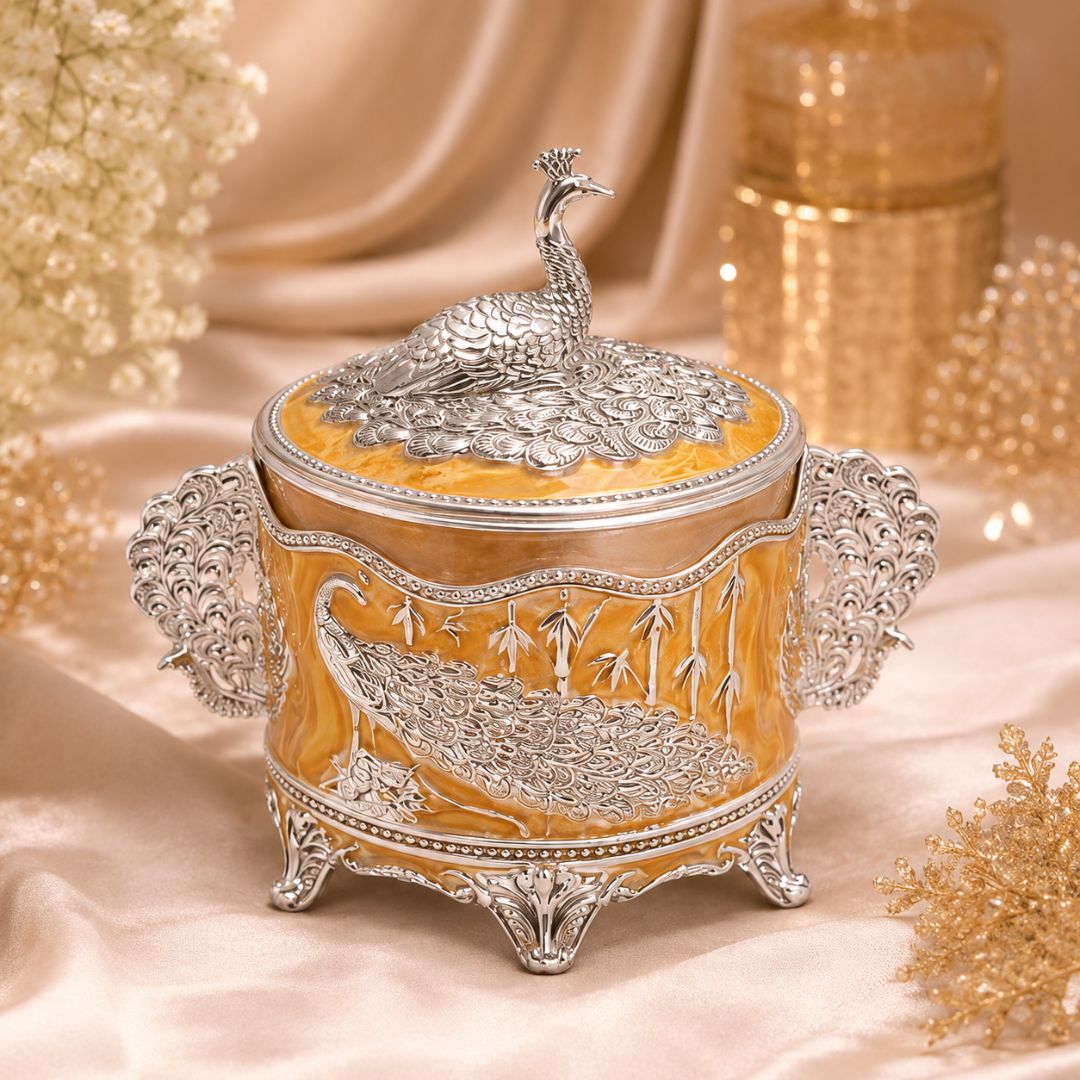 Luxury German Silver Peacock Storage Box with Lid – 4 Inch Decorative Container - Adscraft.in