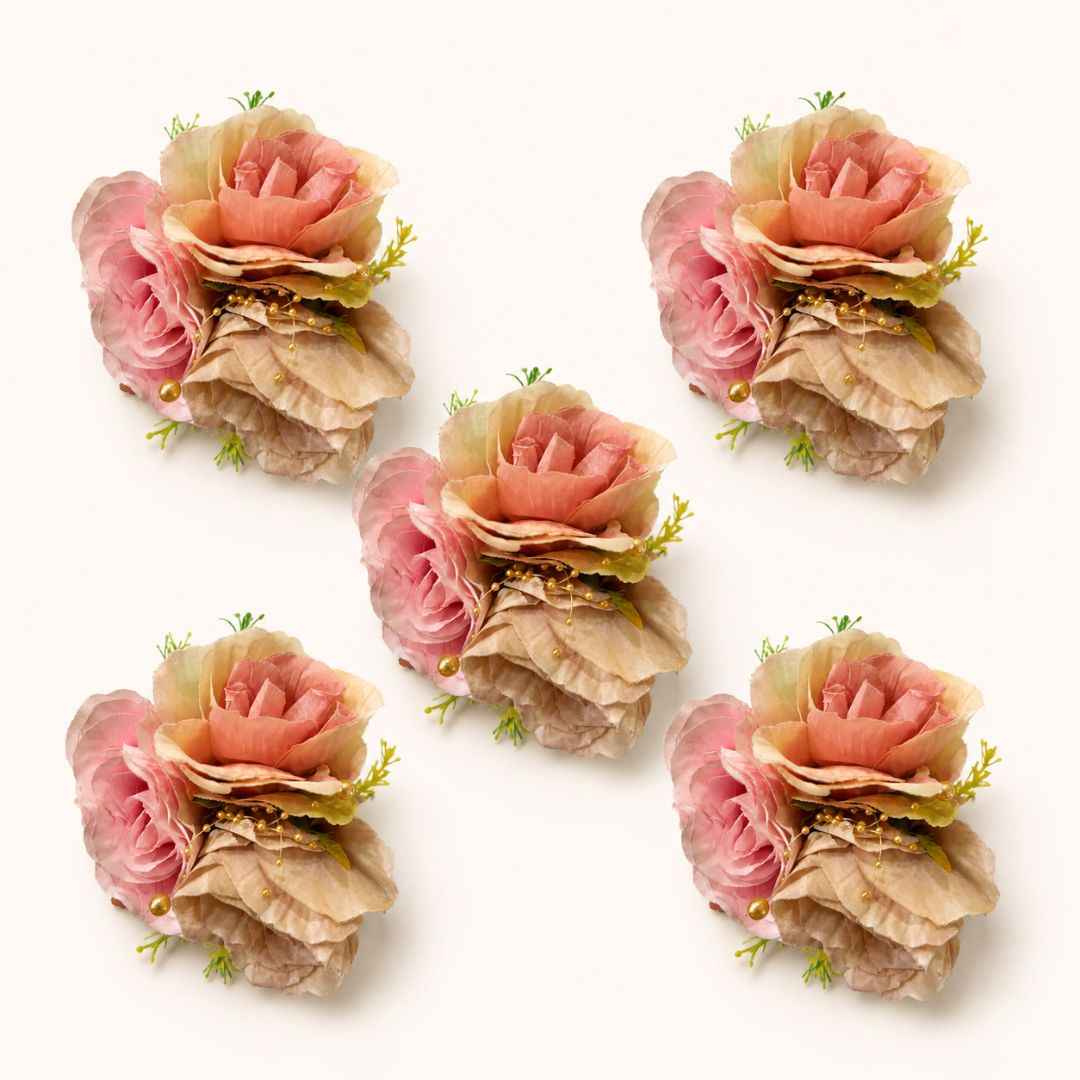 Set of 5 Peach Pink Floral Decoration Accessories for Hamper Packing
