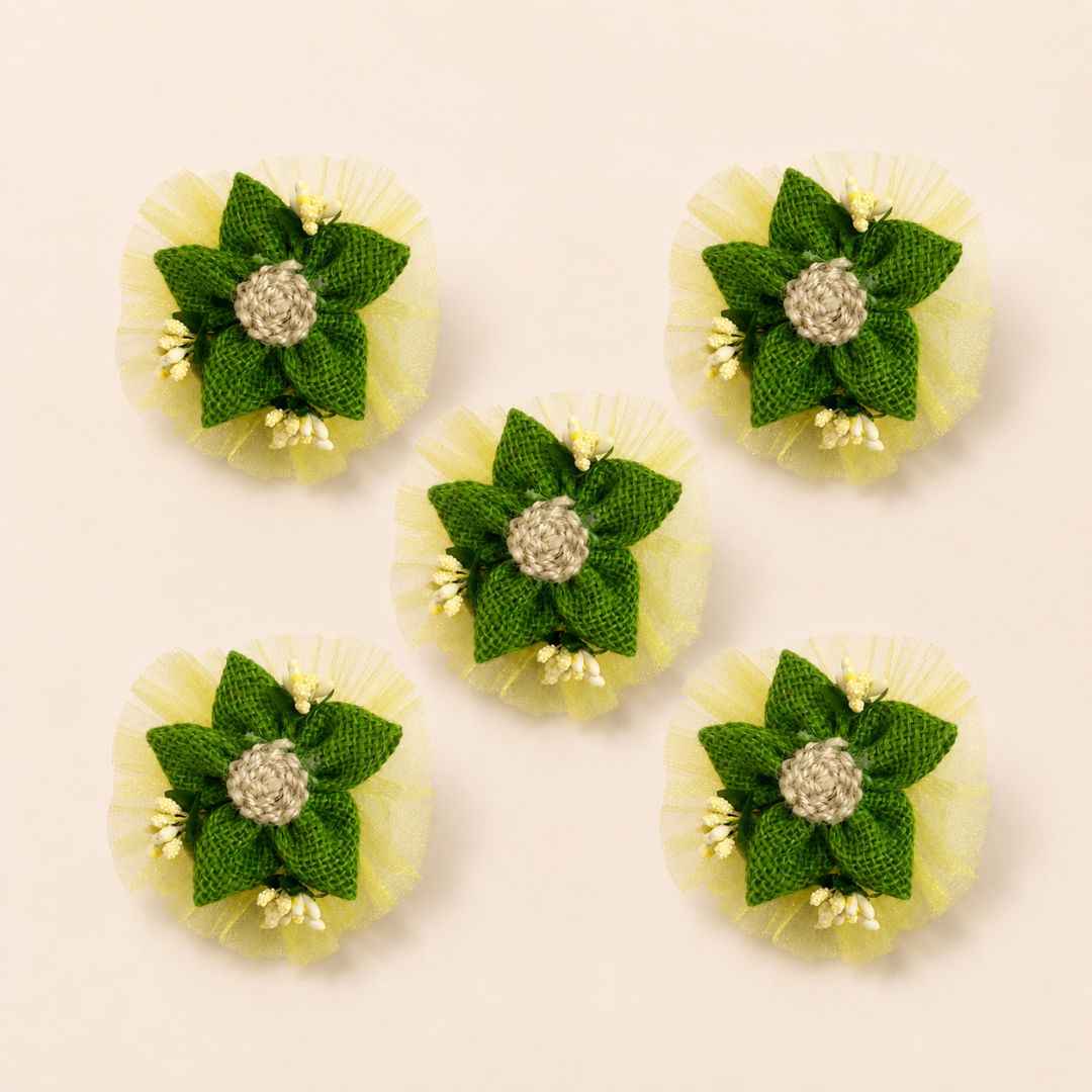 Set of 5 Green Jute Floral Net Decoration Accessories for Hamper Packing