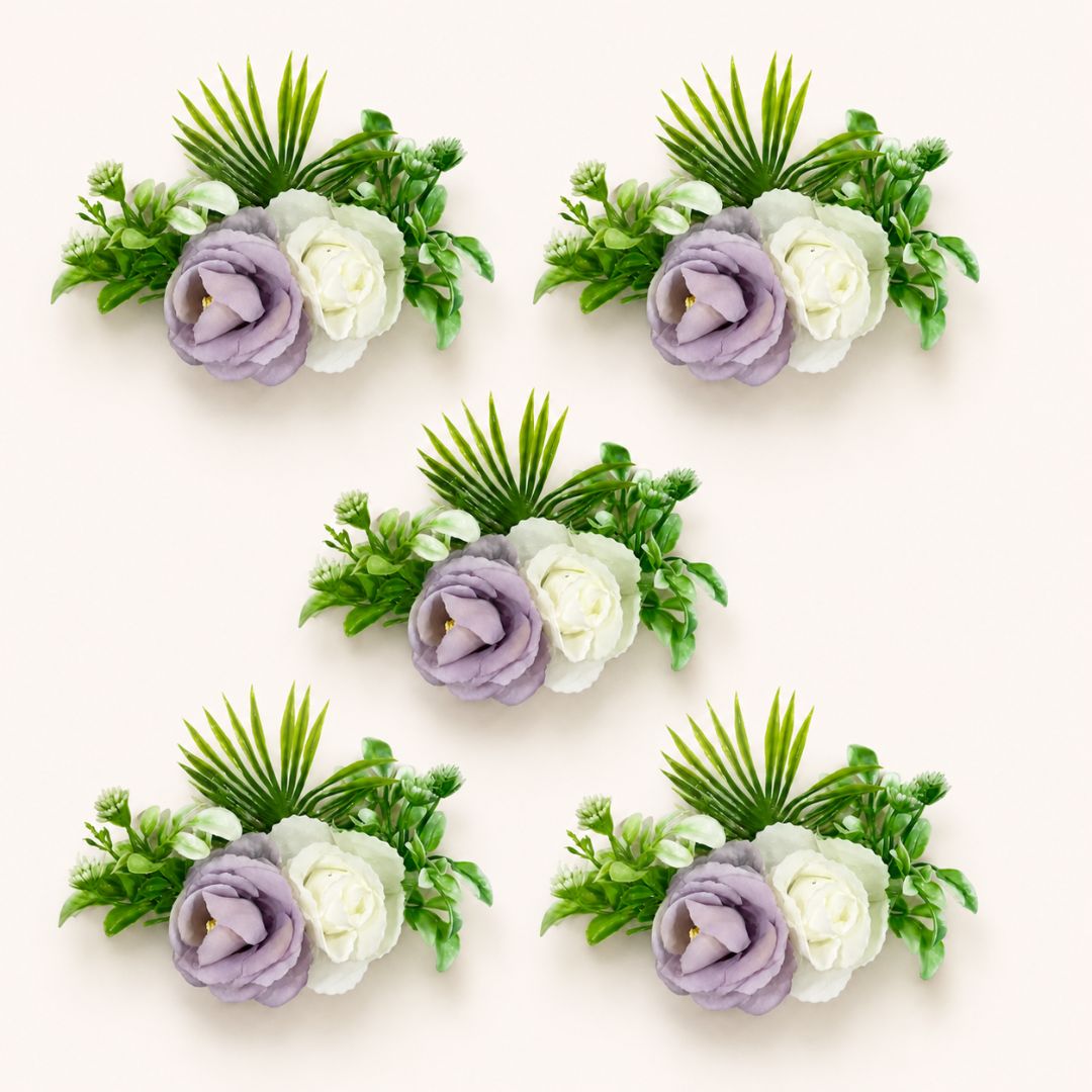 Set of 5 Lavender & White Floral Decorative Accessories for Hamper & Trousseau Packing