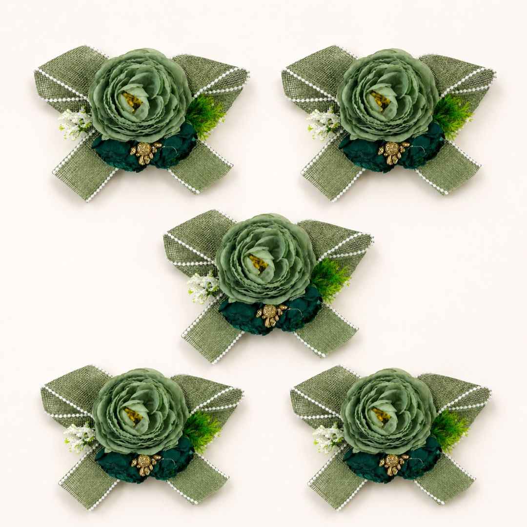 Set of 5 Sage Green Floral Decorative Accessories for Hamper Decoration & Trousseau Packing