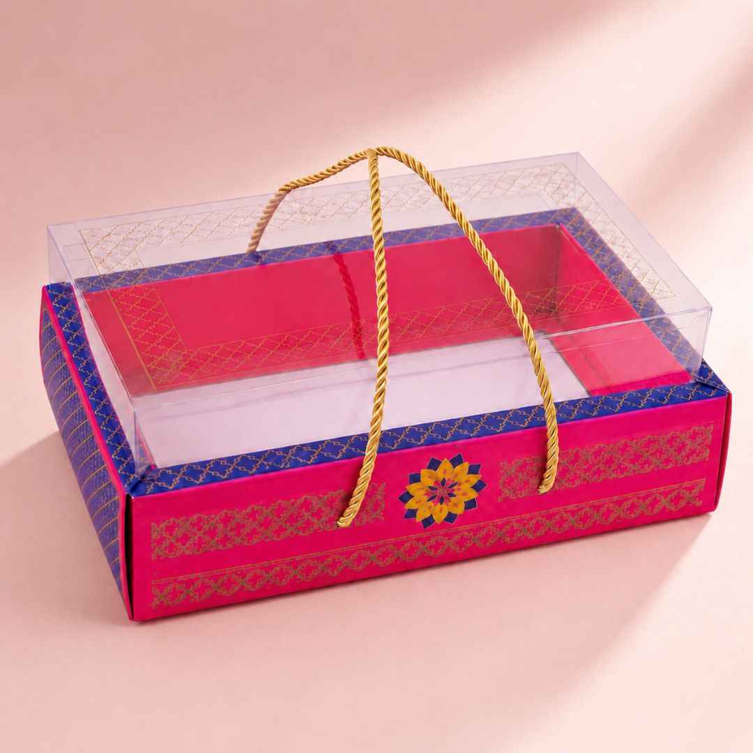 Pack of 5- Pink Blue Transparent Lid Gift Tray Box