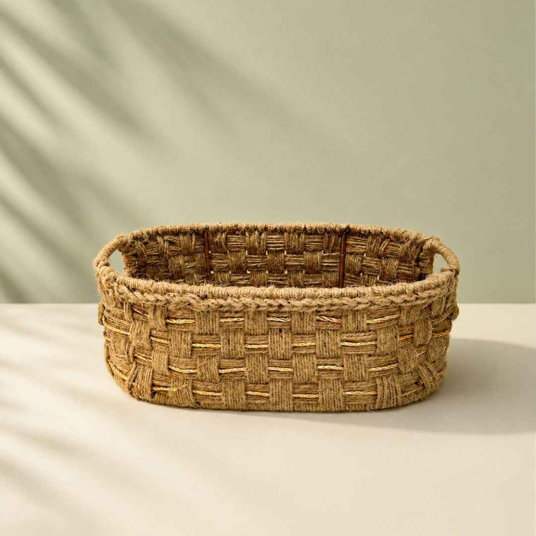 Premium Natural Jute Oval Hamper Basket Set – (Set of 3)
