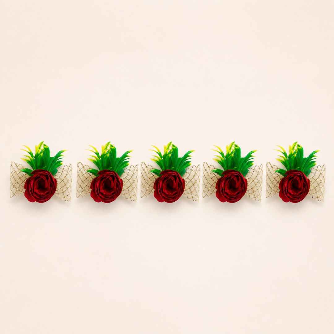 Set of 5 Red Rose Decorative Flower Accessories for Hamper & Trousseau Packing