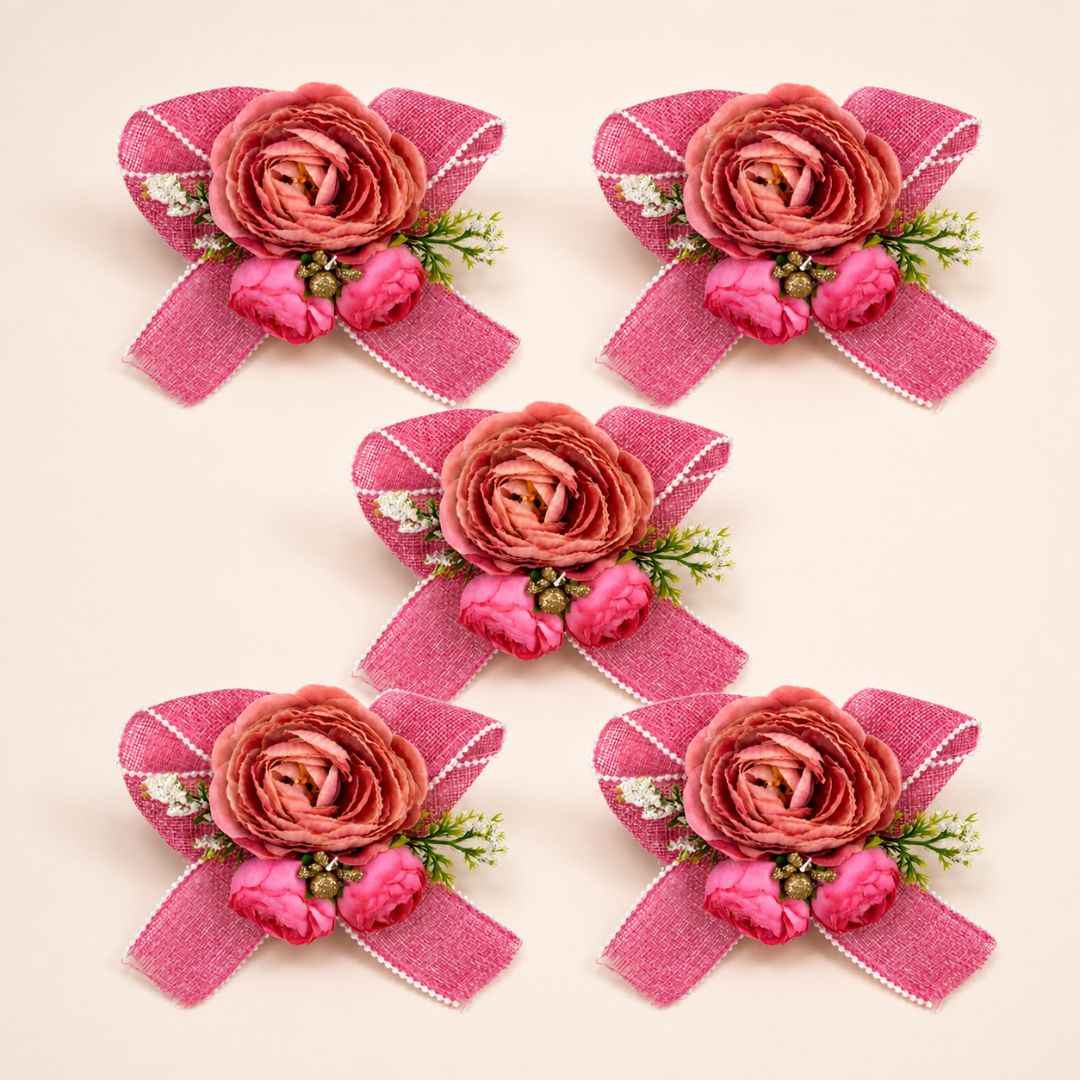 Set of 5 Pink Floral Decorative Accessories for Hamper Decoration & Trousseau Packing