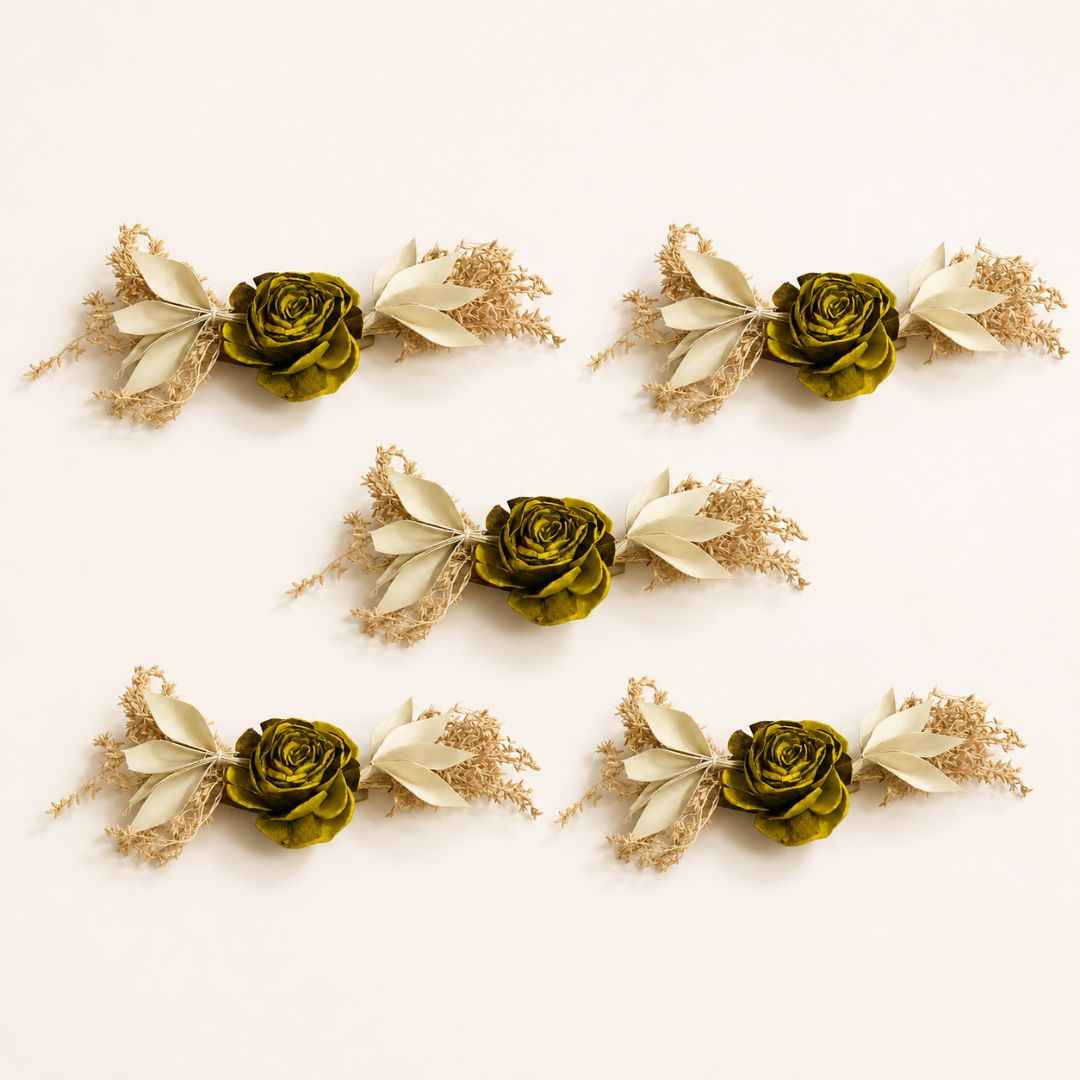 Set of 5 Olive Green Rose Decorative Accessories for Hamper & Trousseau Packing