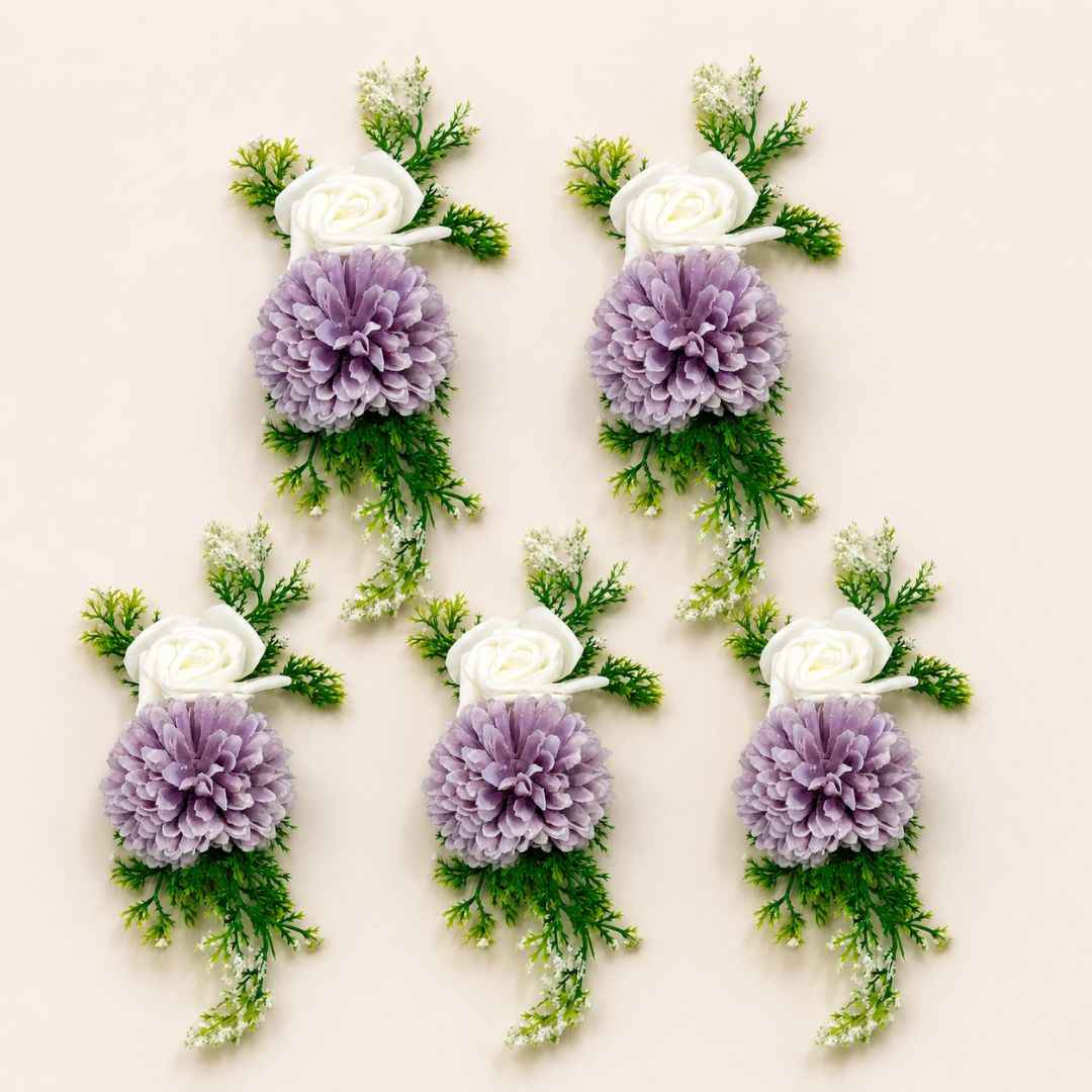 Set of 5 Lavender & White Floral Decorative Accessories for Hamper & Trousseau Packing