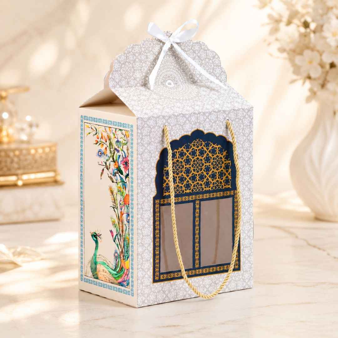 Pack of 5- Ivory Peacock Window Gift Box Pack of 5