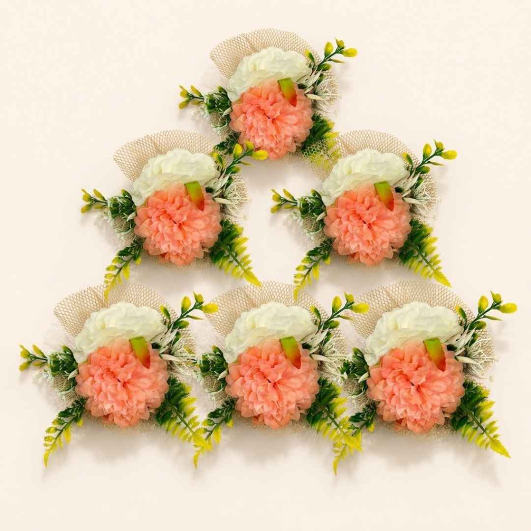 Peach & White Floral Net Decoration Accessory for Hamper Packing