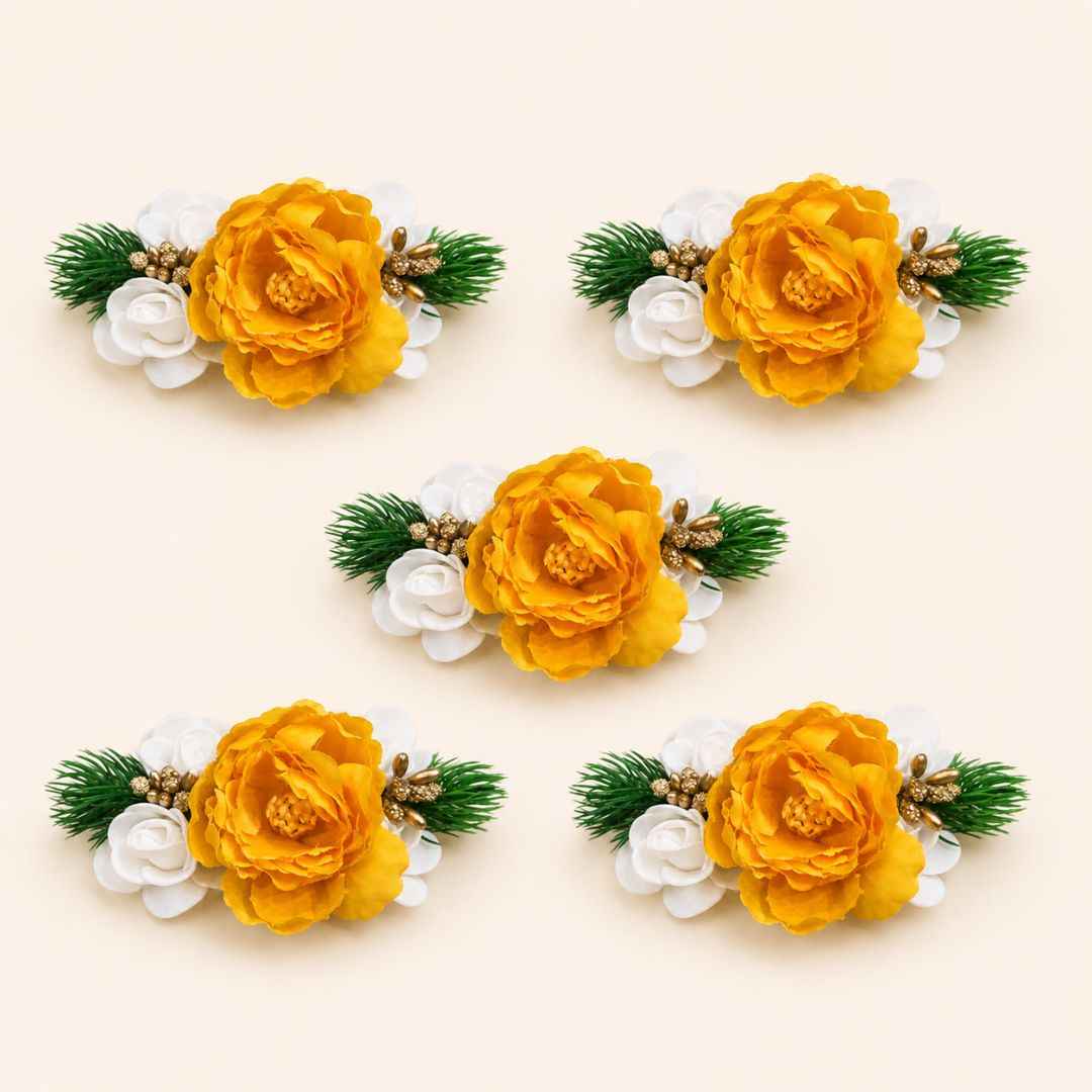 Set of 5 Yellow Floral Decorative Accessories for Hamper & Trousseau Packing