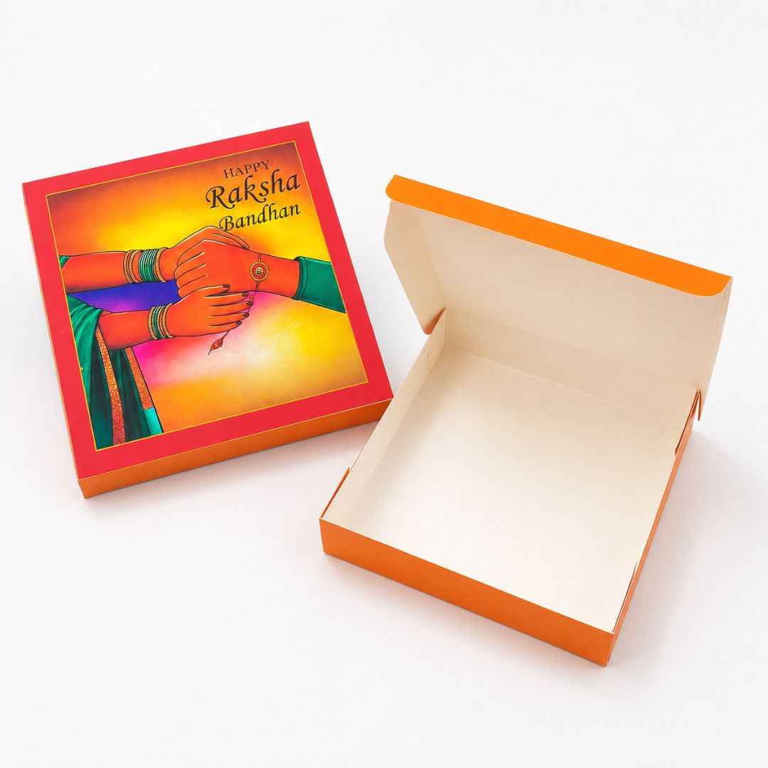 Happy Raksha Bandhan Orange Rakhi Gift Box Pack of 10