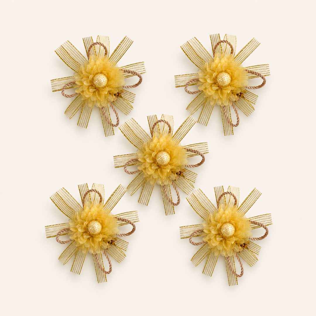 Set of 5 Golden Ribbon Floral Decorative Accessories for Hamper & Trousseau Packing