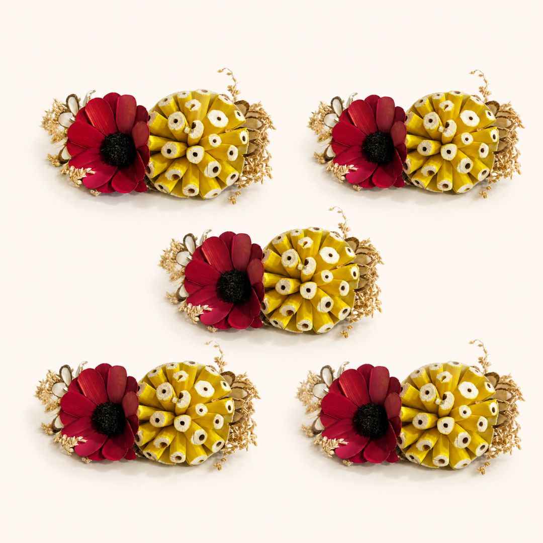 Set of 5 Red & Yellow Floral Decorative Accessories for Hamper & Trousseau Packing
