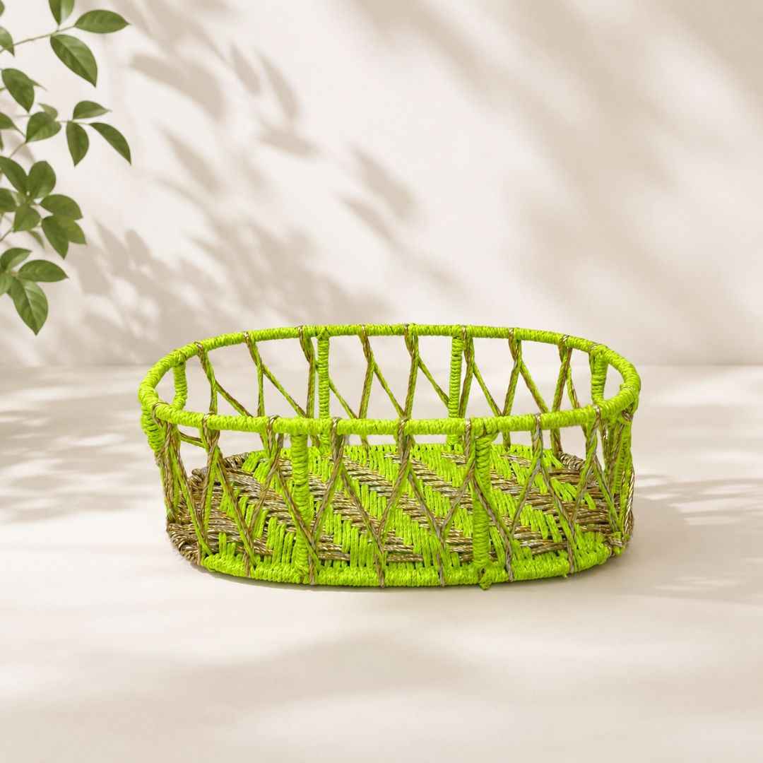 Neon Green & Golden Decorative Basket Set of 3 – Premium Hamper Basket