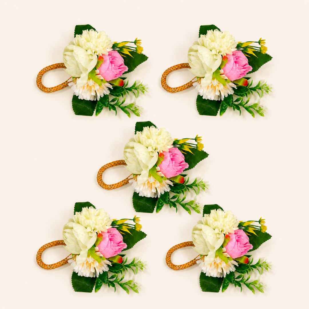 Set of 5 Pink & White Floral Decorative Accessories for Hamper & Trousseau Packing