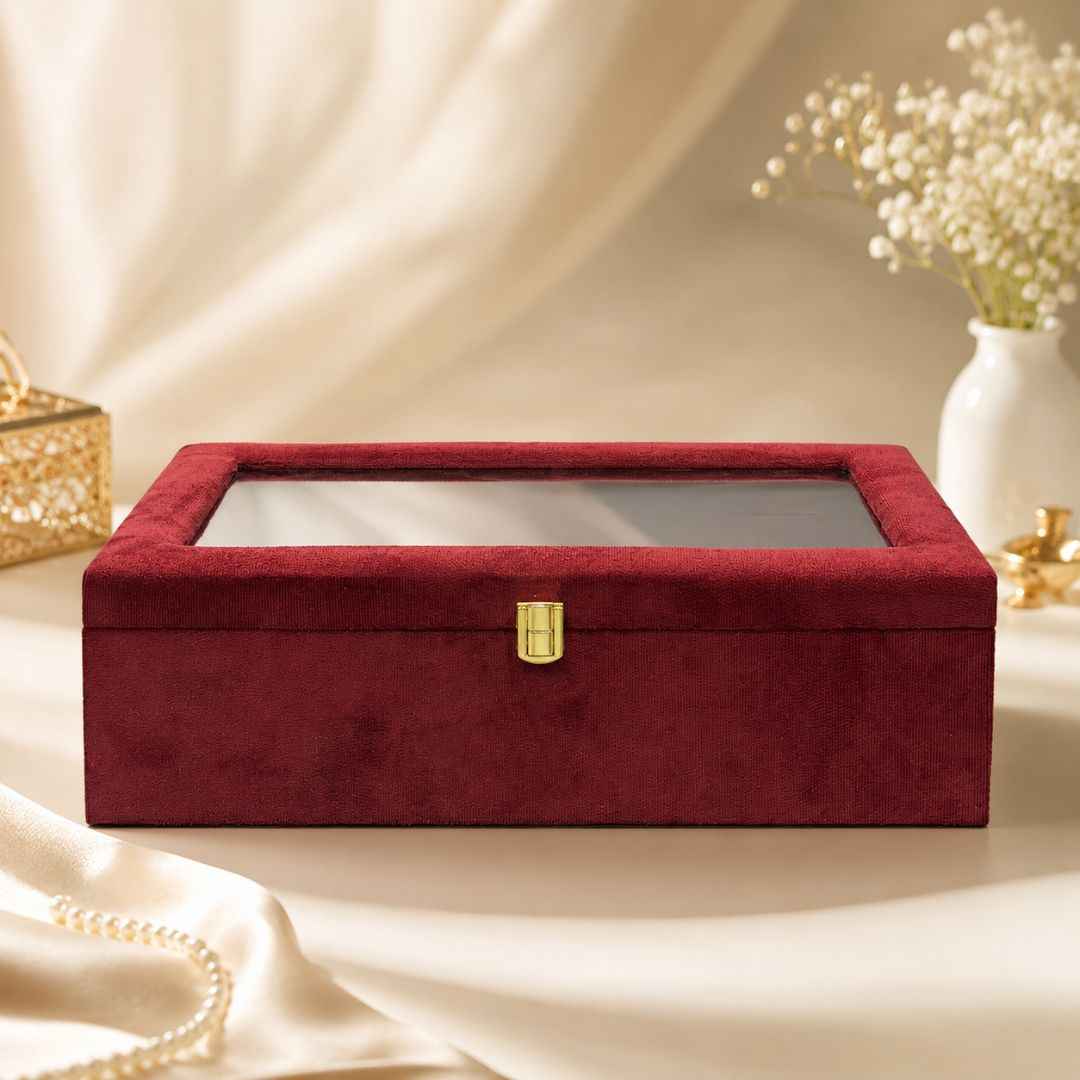 Maroon Transparent Lid Gift Box with Golden Latch