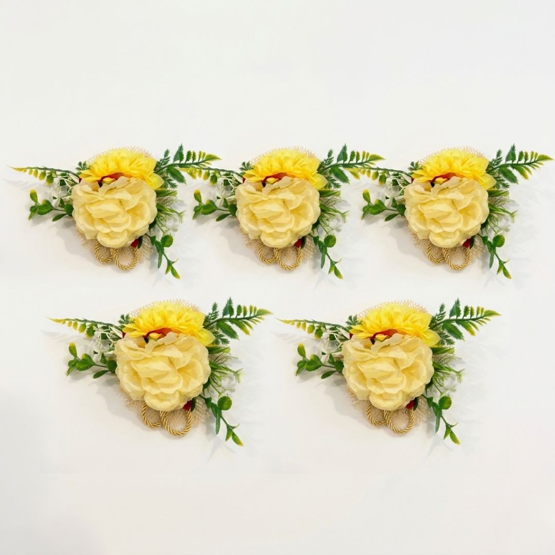Set of 5 Yellow Floral Decorative Accessories for Hamper & Trousseau Packing