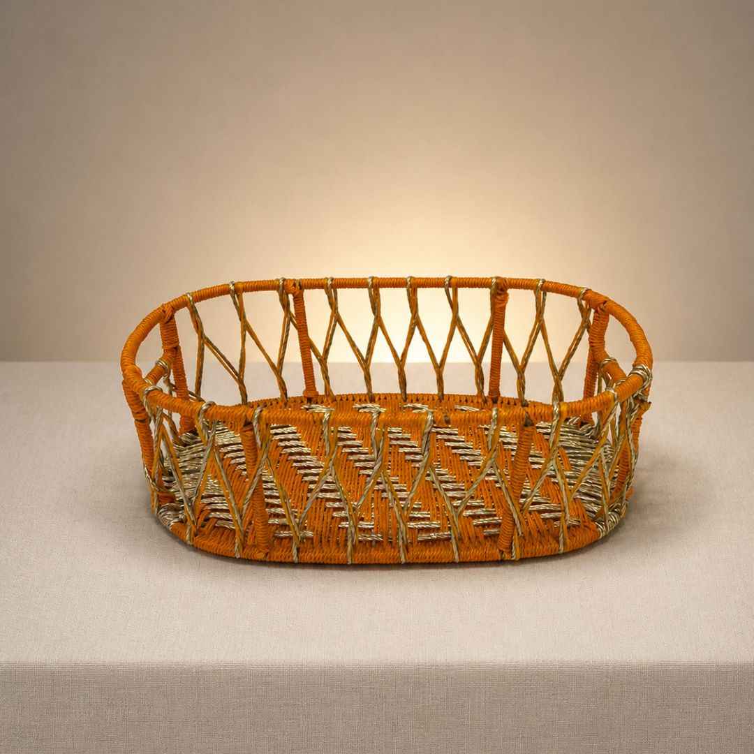 Premium Orange & Gold Oval Hamper Basket Set – Set of 3