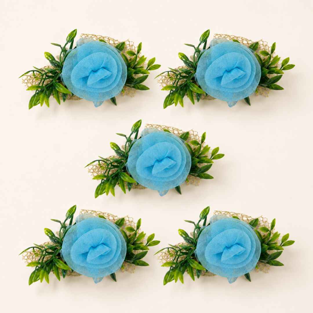 Set of 5 Blue Net Flower Decorative Accessories for Hamper & Trousseau Packing