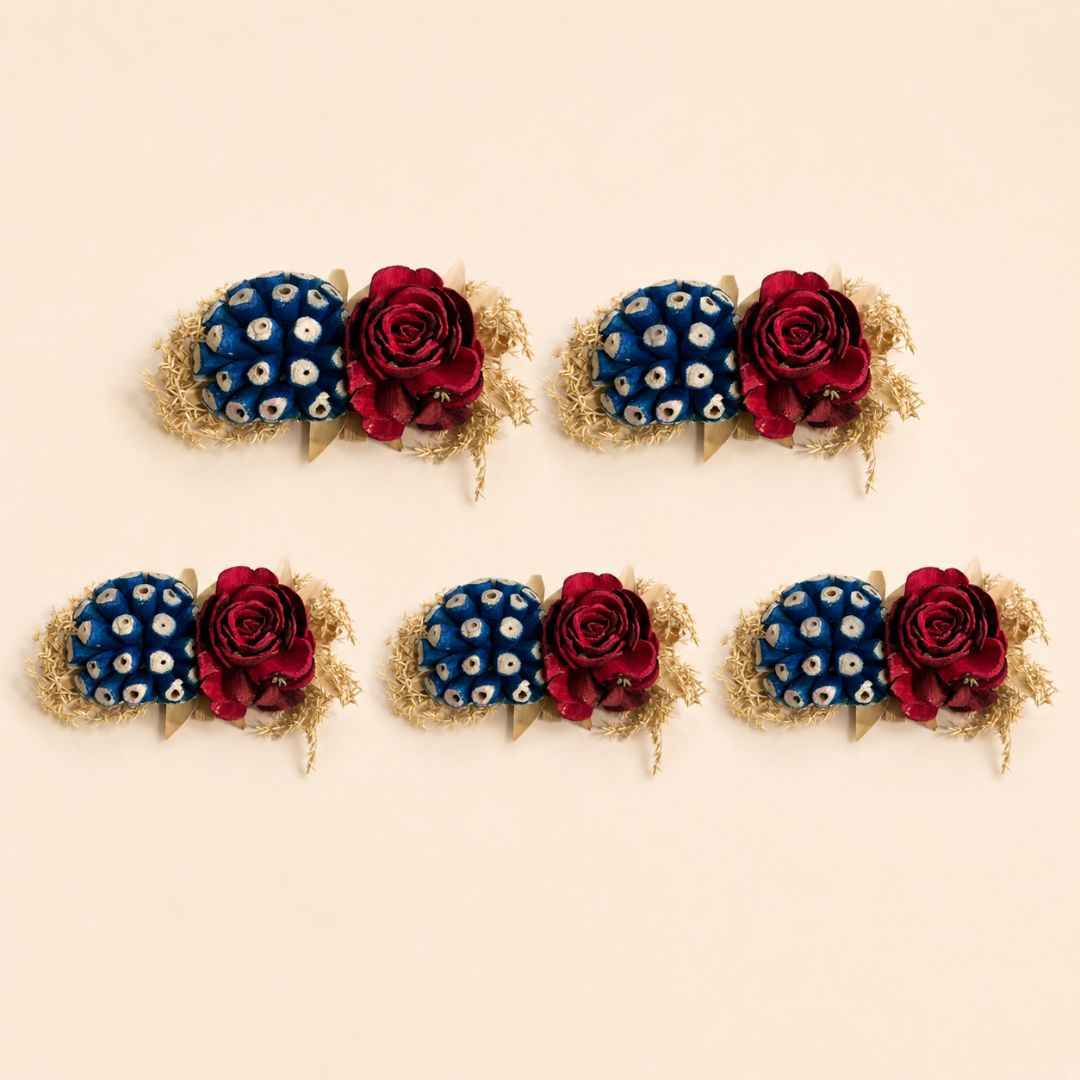 Set of 5 Blue & Red Floral Decorative Accessories for Hamper & Trousseau Packing