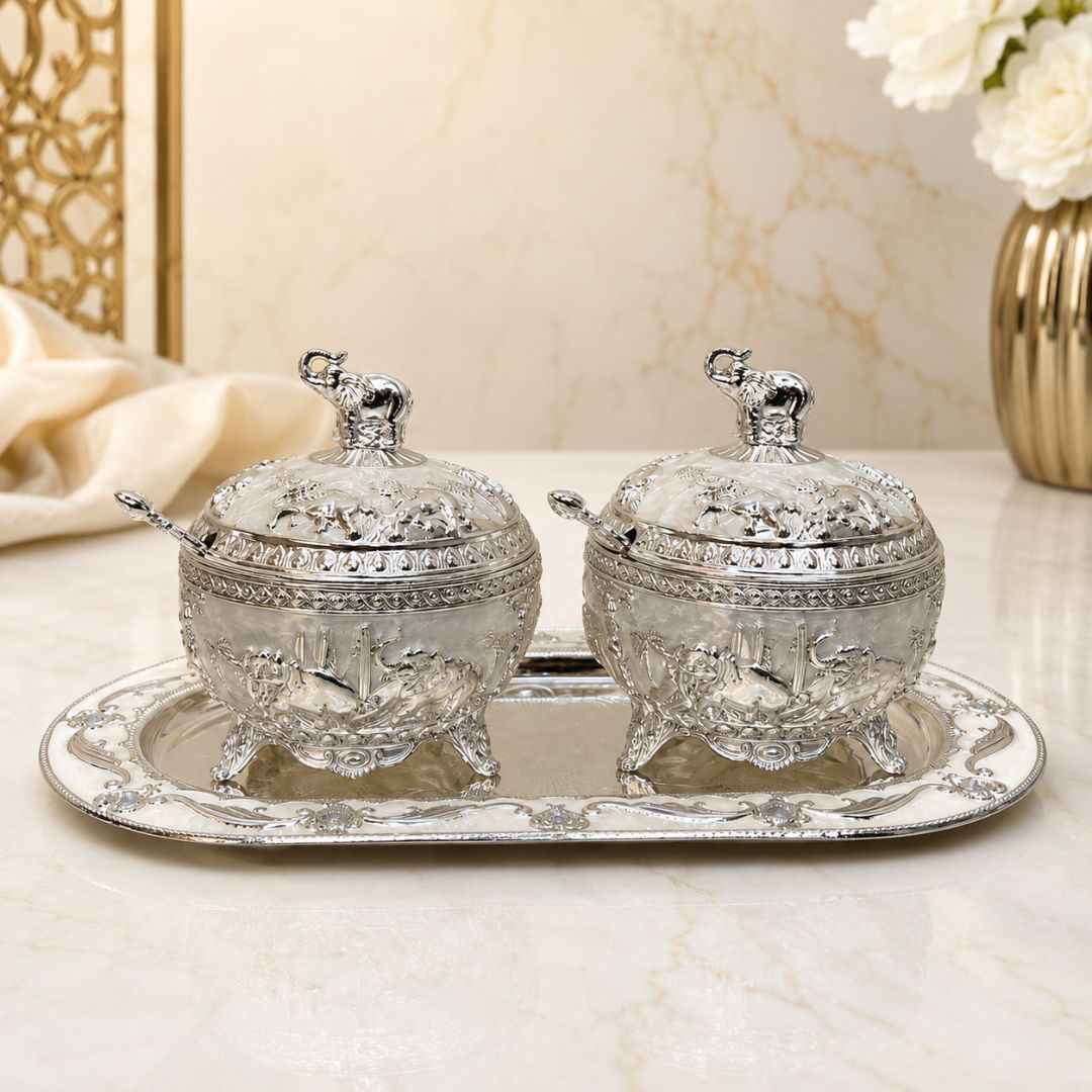 German Silver White Elephant Serving Set with Spoon
