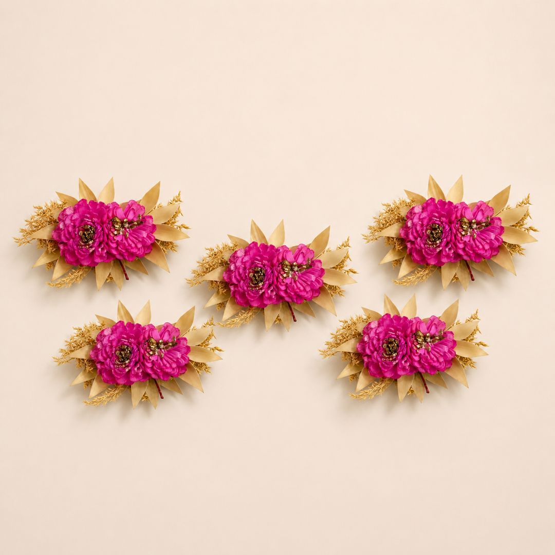 Set of 5 Hot Pink Floral Decorative Accessories for Hamper & Trousseau Packing