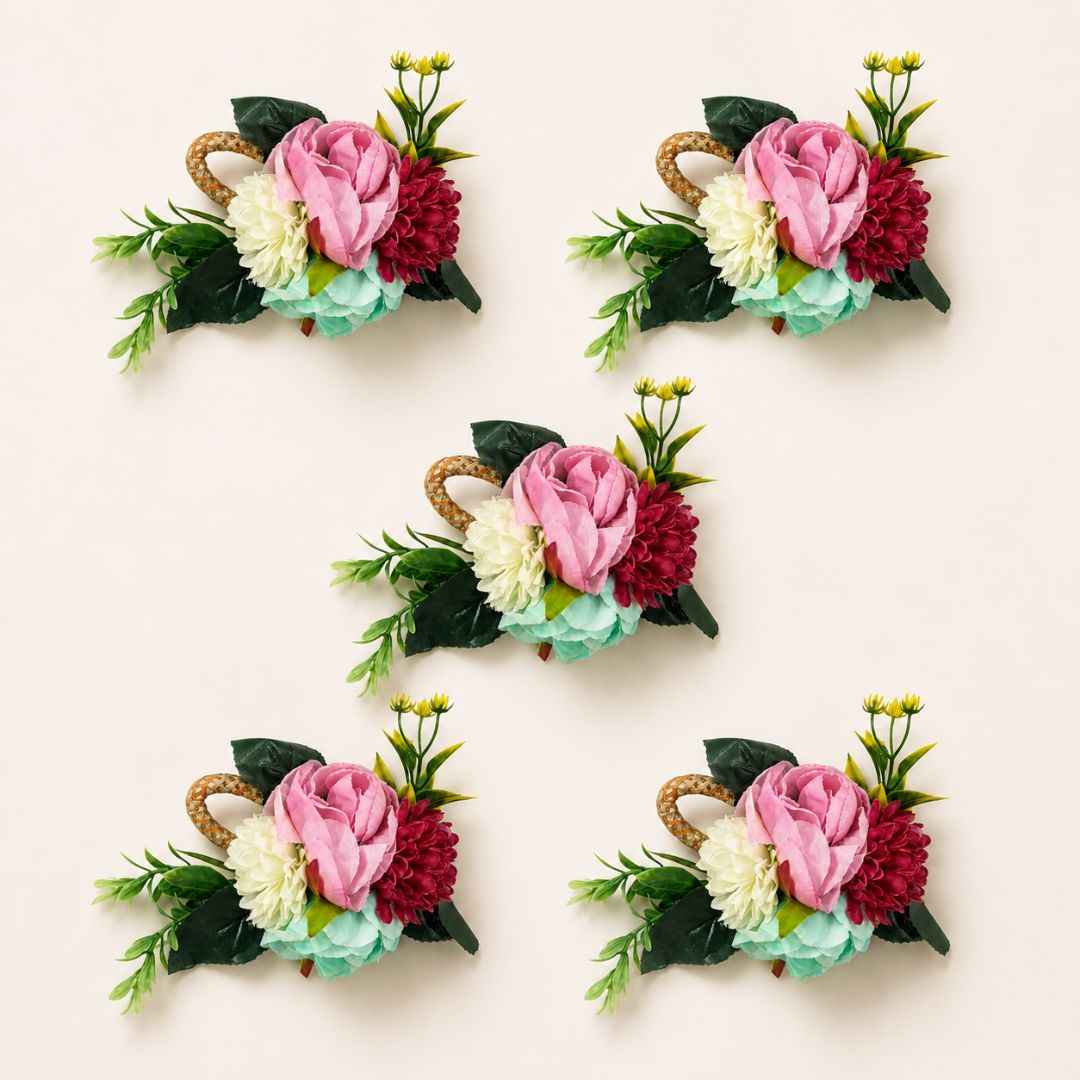 Set of 5 Multicolor Floral Decorative Accessories for Hamper & Trousseau Packing