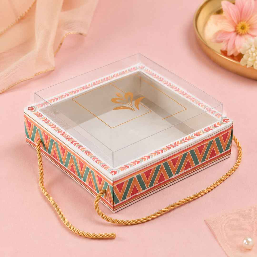 Pack of 5 -Transparent Lid Festive Gift Tray Box