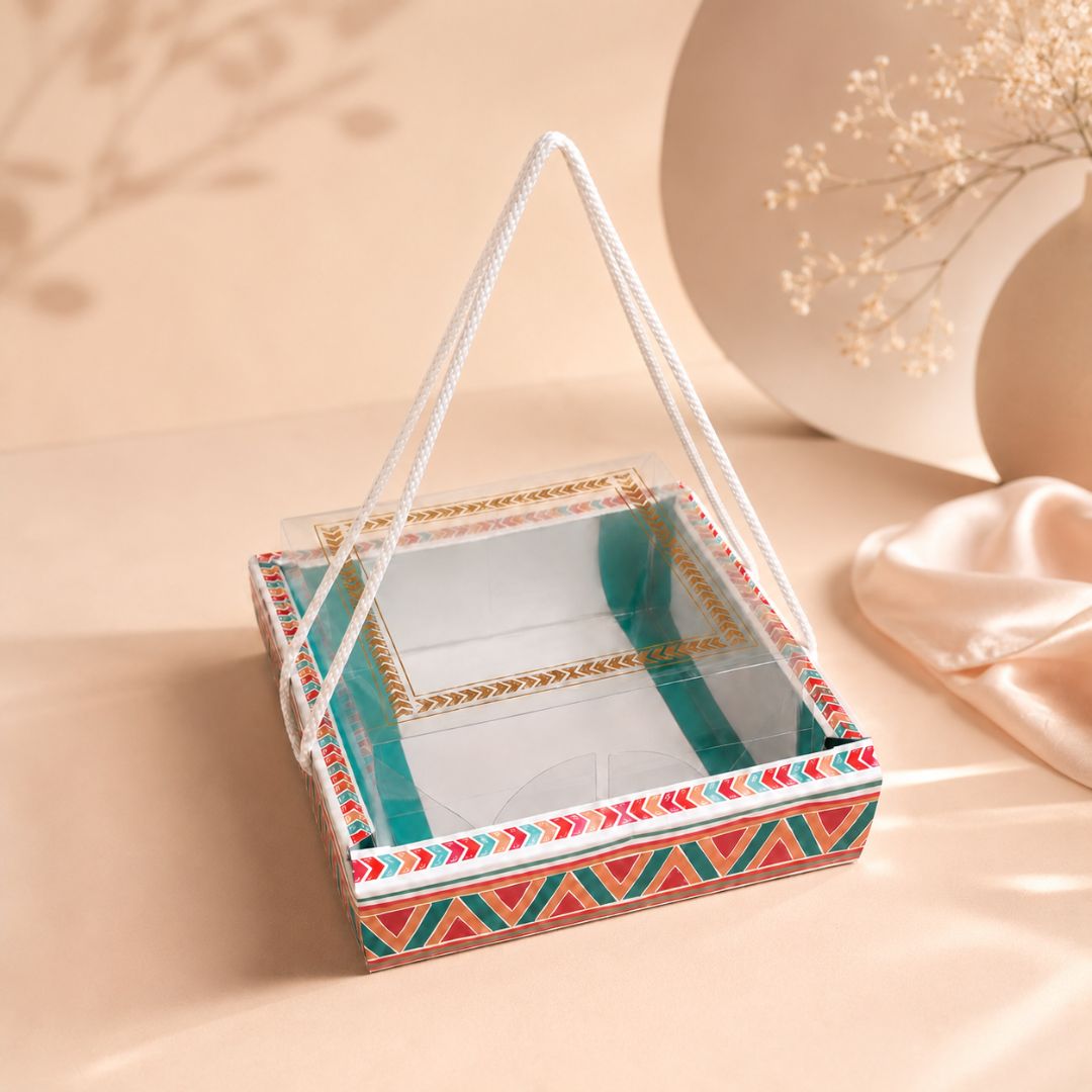 Pack of 5 -Transparent Lid Festive Gift Tray Box