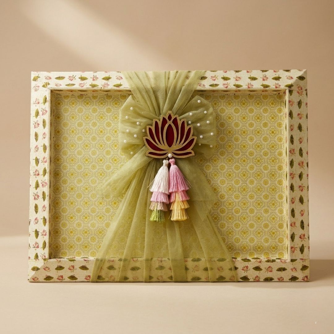 Pack of 3 Lotus Theme Decorative Gift Trays for Wedding Trousseau & Return Gift Packing (21x16 Inch)