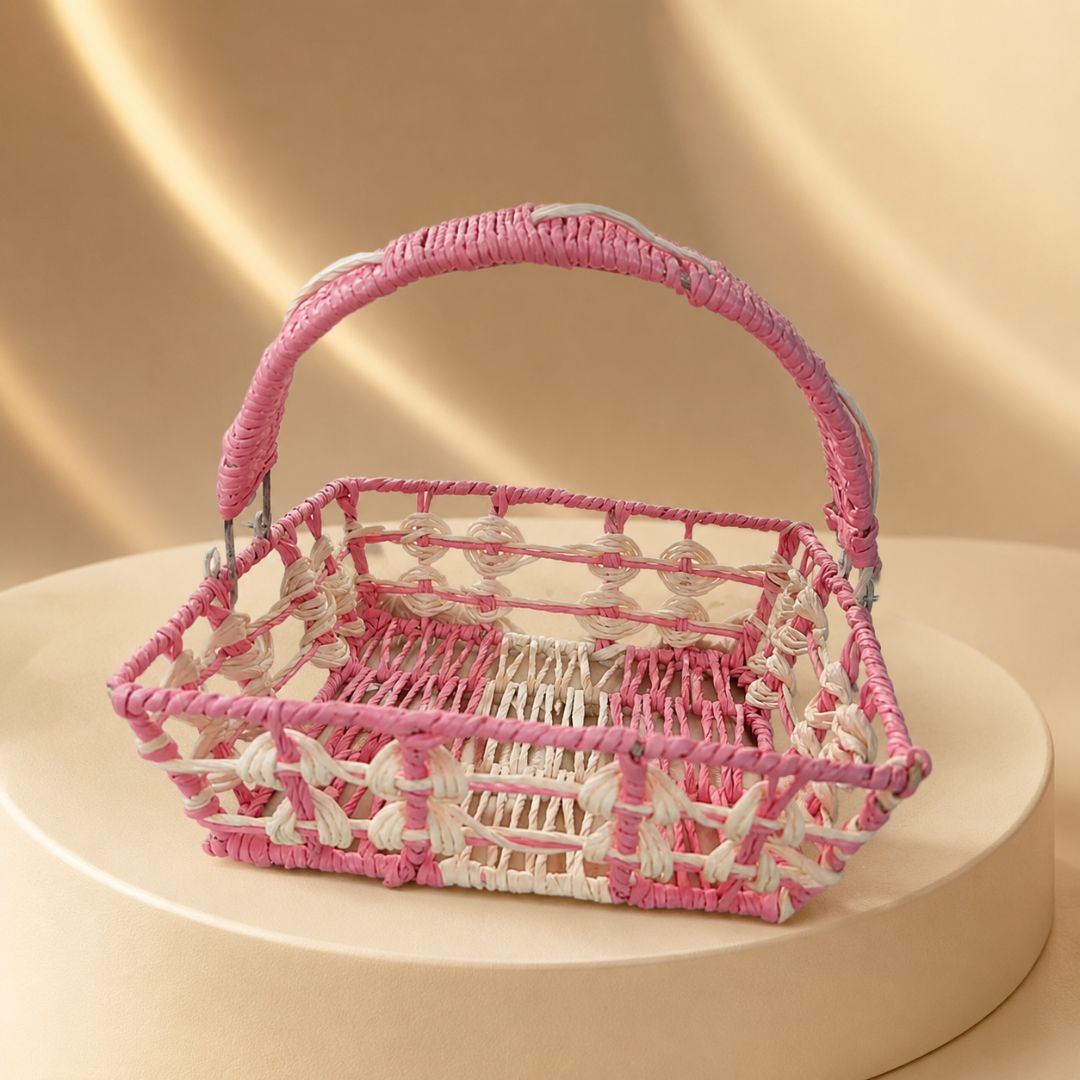 set of 3 - Pink Ivory Handcrafted Gifting Basket with Handle