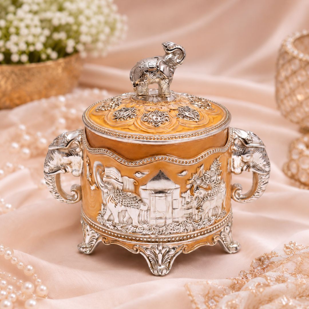 Luxury German Silver Elephant Design Decorative Box (Handcrafted Premium Storage Box) - Adscraft.in