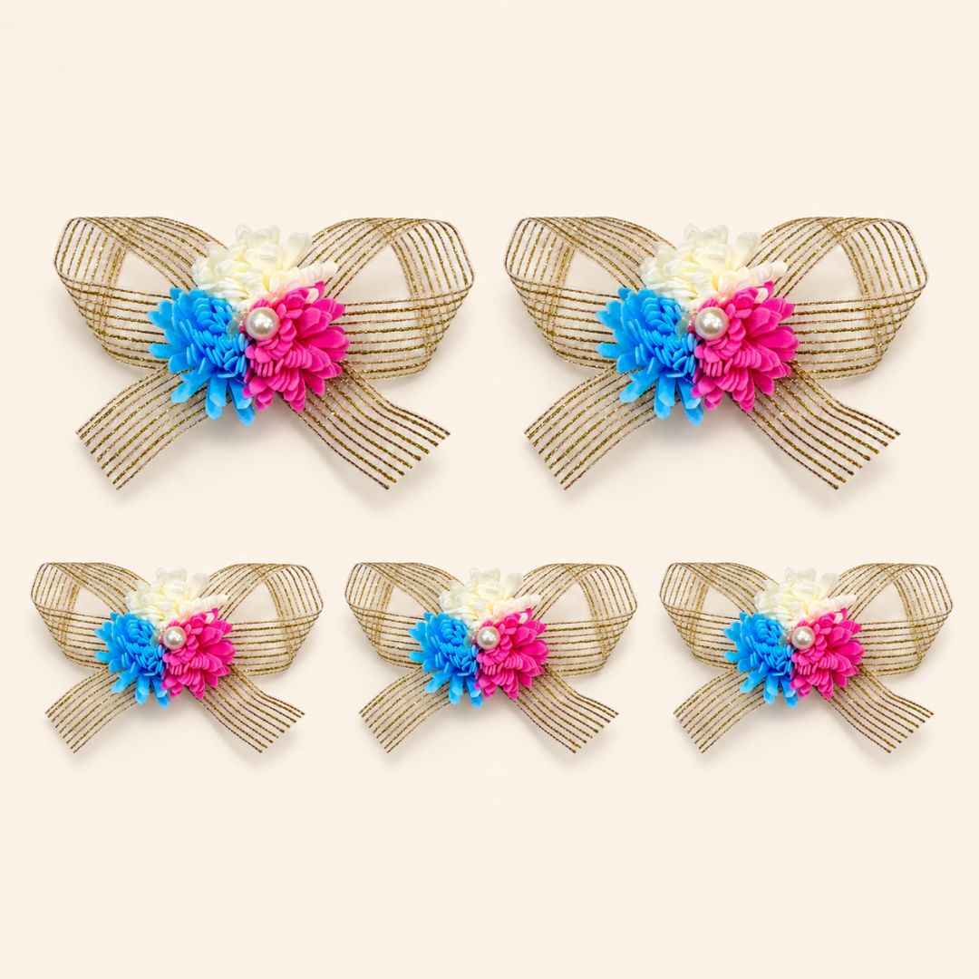 Multicolor Floral Golden Bow Decoration Accessory for Hamper Packing