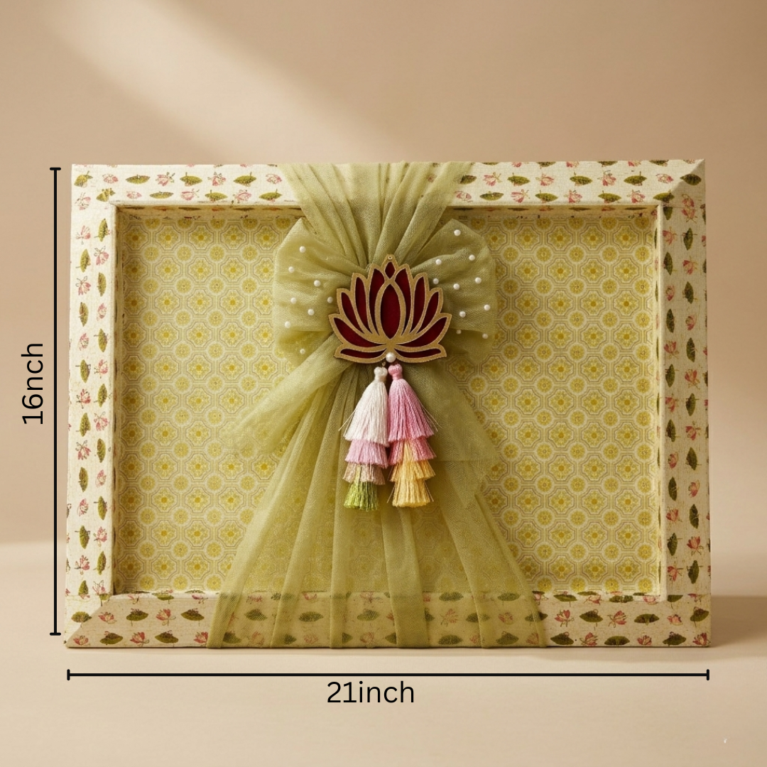 (Set of 3)Lotus Theme Decorative Gift Trays for Wedding Trousseau & Return Gift Packing (21x16 Inch)