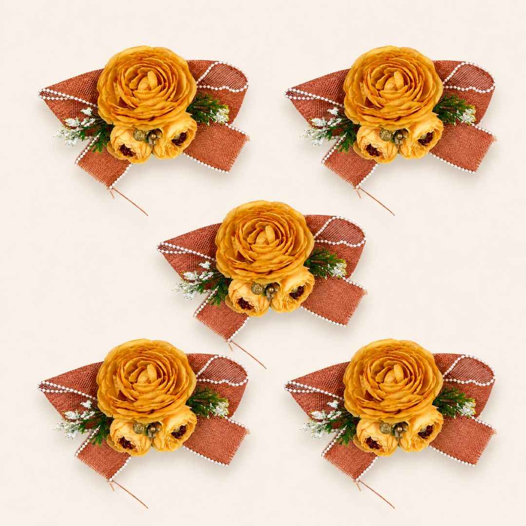 Set of 5 Orange Floral Decorative Accessories for Hamper & Trousseau Packing