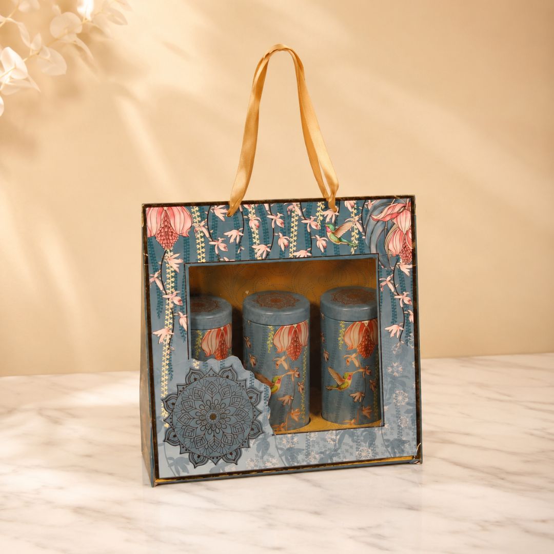 Blue Dry-Fruit Hamper Box 3 Tins For Gift Hamper & Diwali Hamper