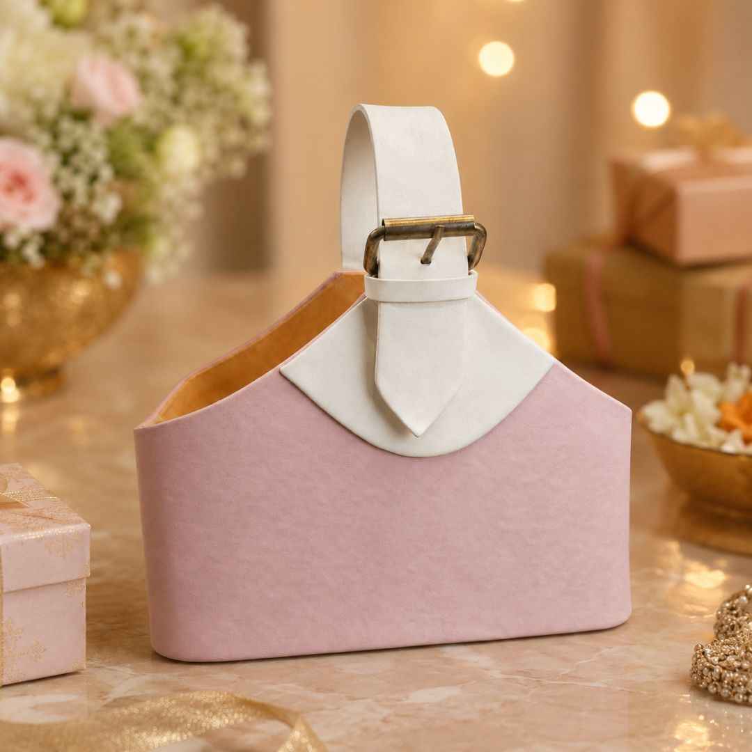 Premium Blush Pink Basket Style Gifting Bag for Hampers, Trousseau & Return Gifts