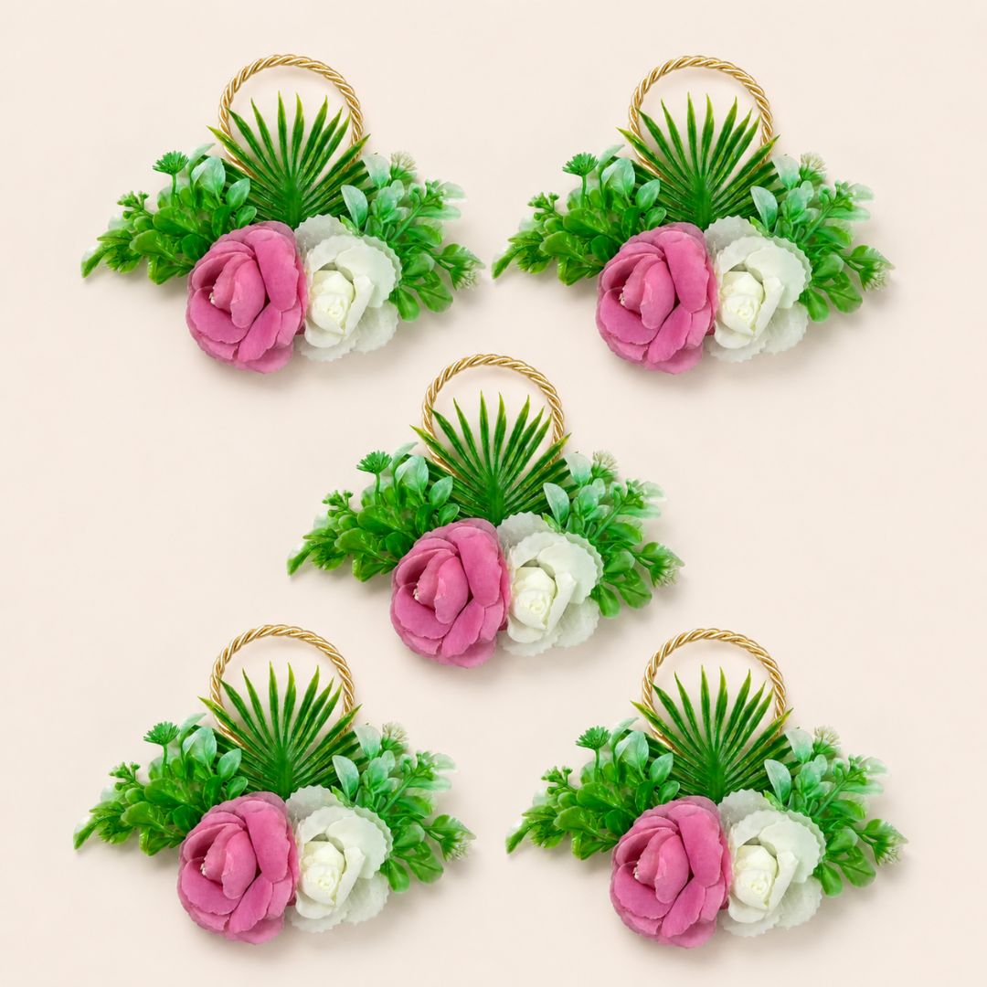 Set of 5 Pink & White Floral Decorative Accessories for Hampers, Trousseau Packing & Wedding Trays