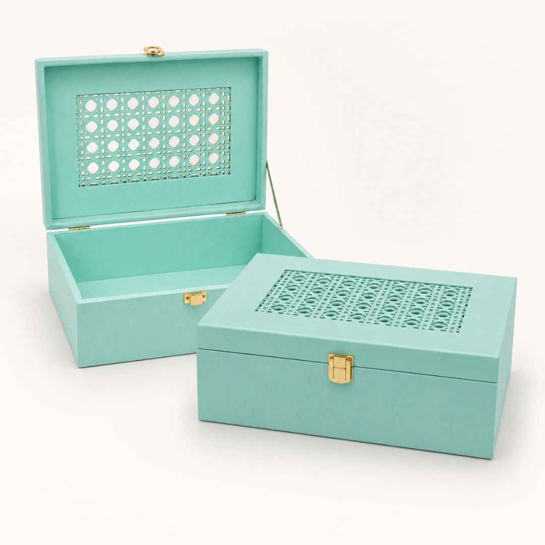 Mint Green Laser Cut Gift Box with Golden Latch