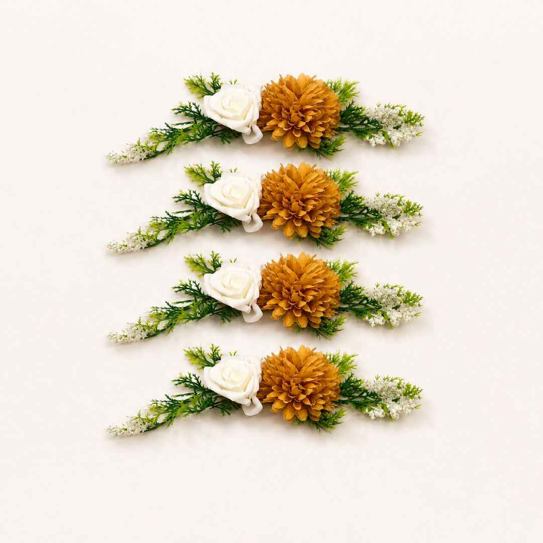 Set of 5 White & Mustard Floral Decorative Accessories for Hamper & Trousseau Packing