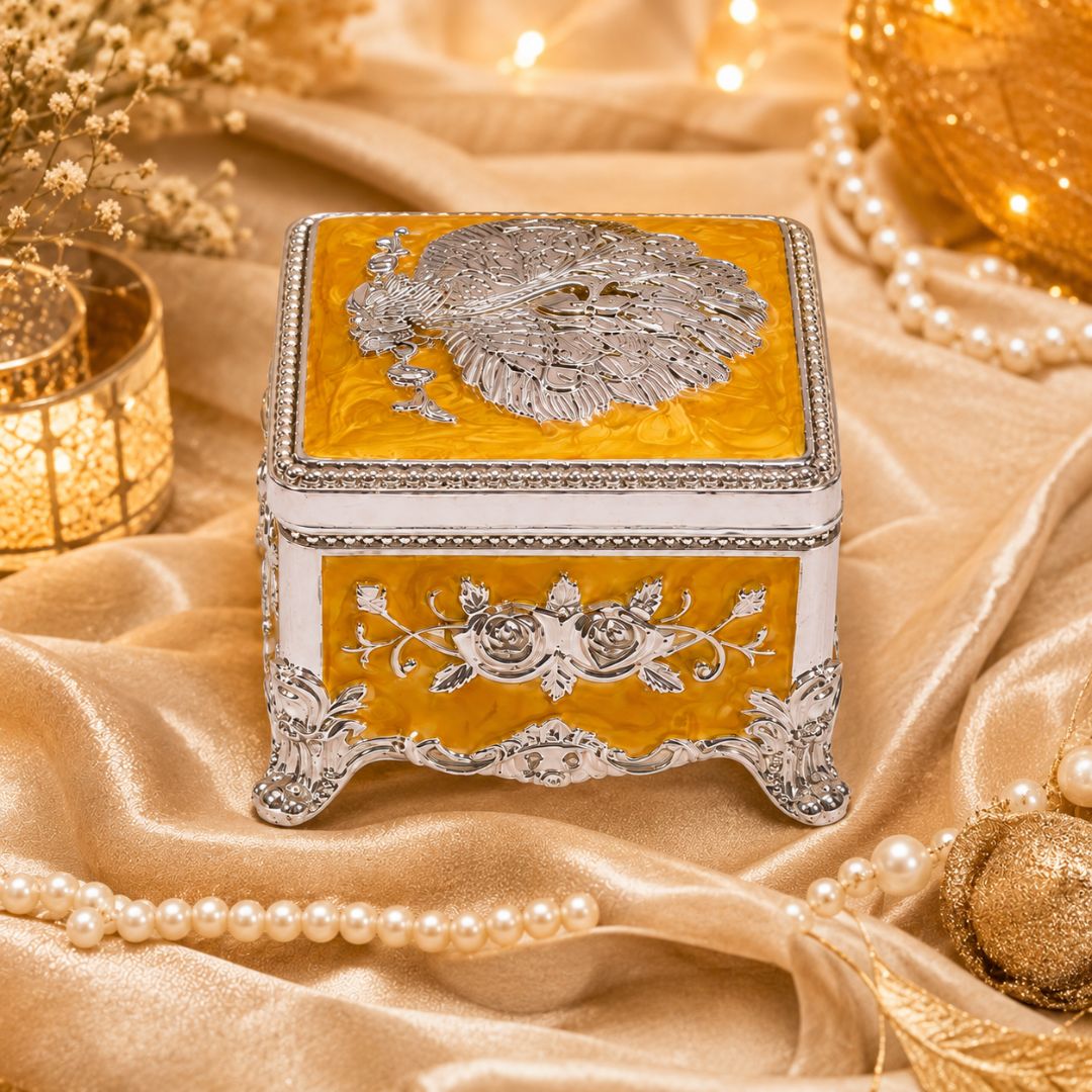 Royal Peacock Embossed Decorative Storage Box – 3 x 3 Inch (Premium Finish)