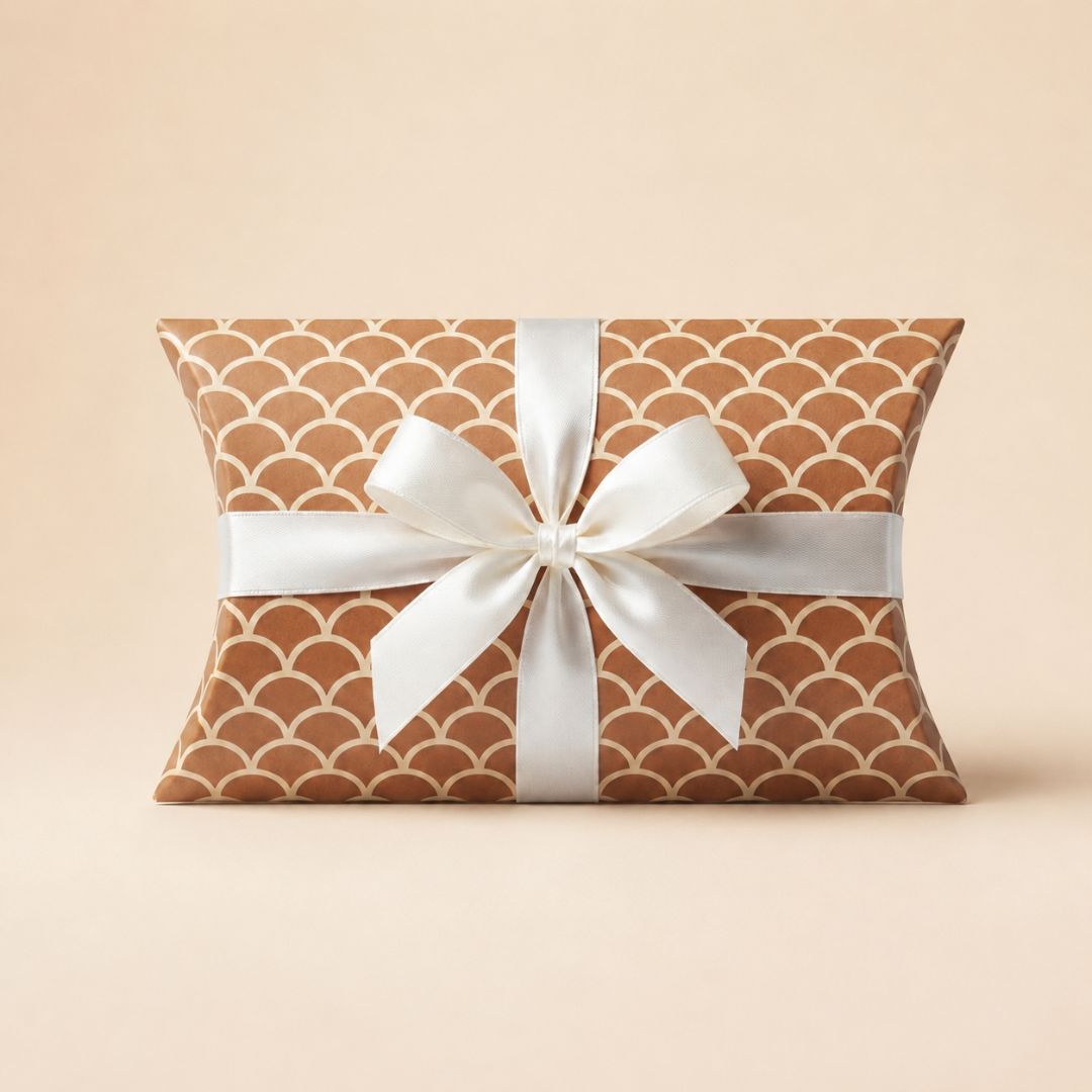 Pack of 24-Brown Scallop Pattern Pillow Gift Box with White Ribbon