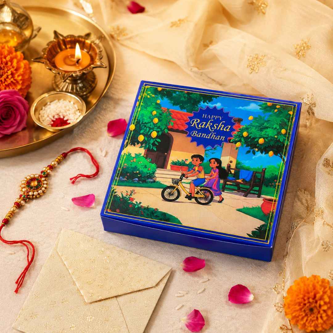Blue Happy Raksha Bandhan Rakhi Gift Box Pack of 10