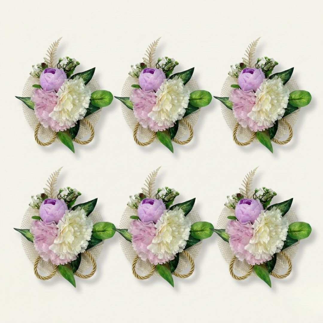 Set of 5 Pastel Pink & White Floral Decorative Accessories for Hamper & Trousseau Packing