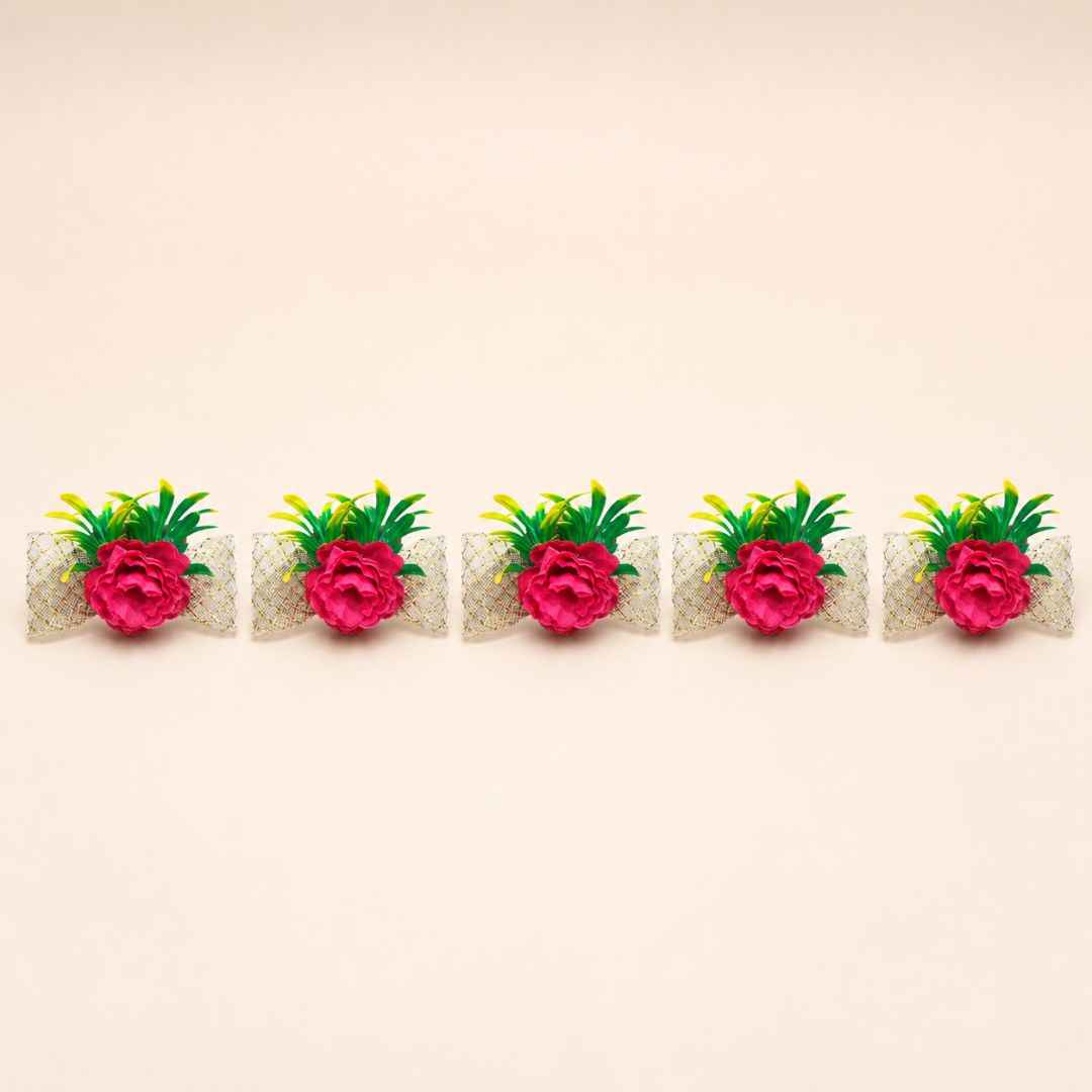 Hot Pink Floral Golden Bow Decoration Accessory for Hamper Packing