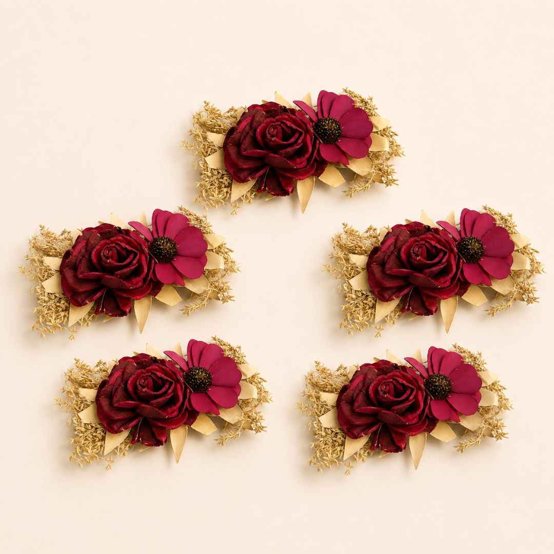 Set of 5 Red Floral Decorative Accessories for Hamper & Trousseau Packing