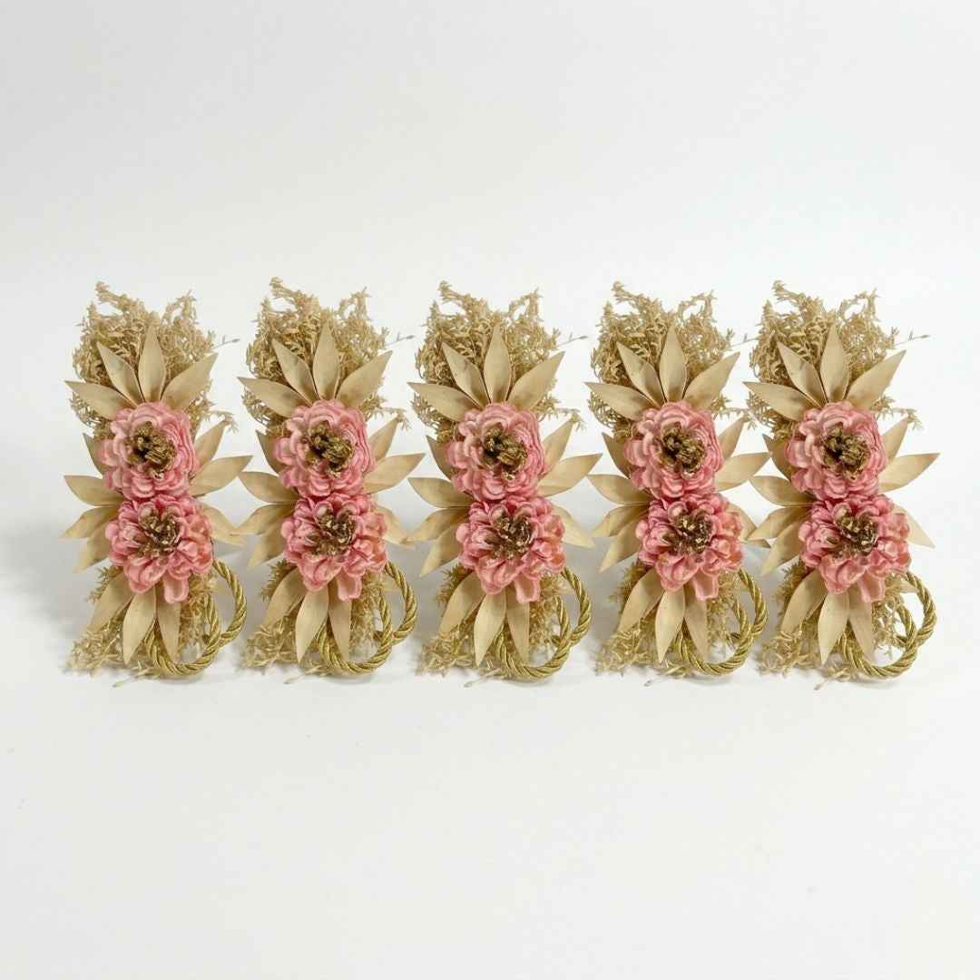Set of 5 Pink Floral Decorative Accessories for Hamper & Trousseau Packing
