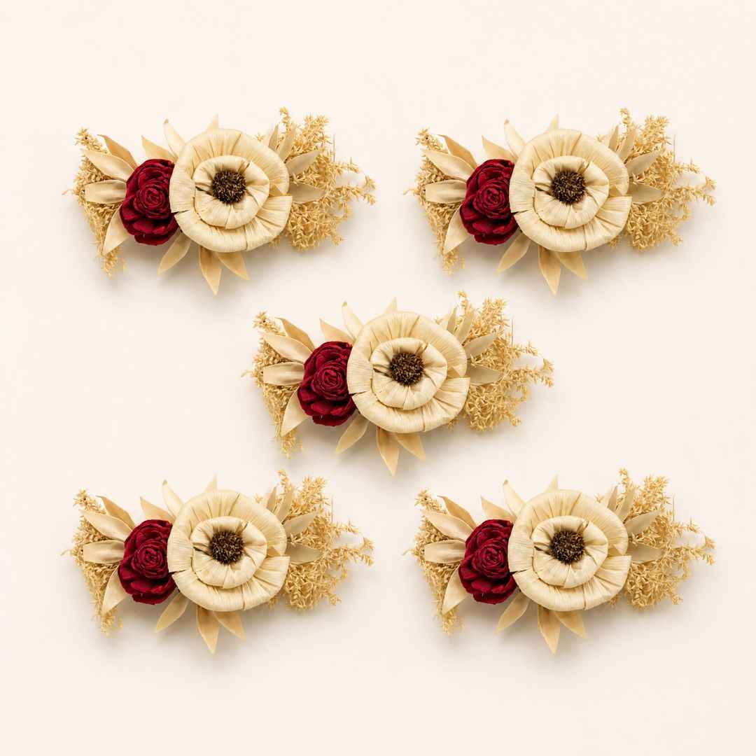 Set of 5 Cream & Red Floral Decorative Accessories for Hamper & Trousseau Packing